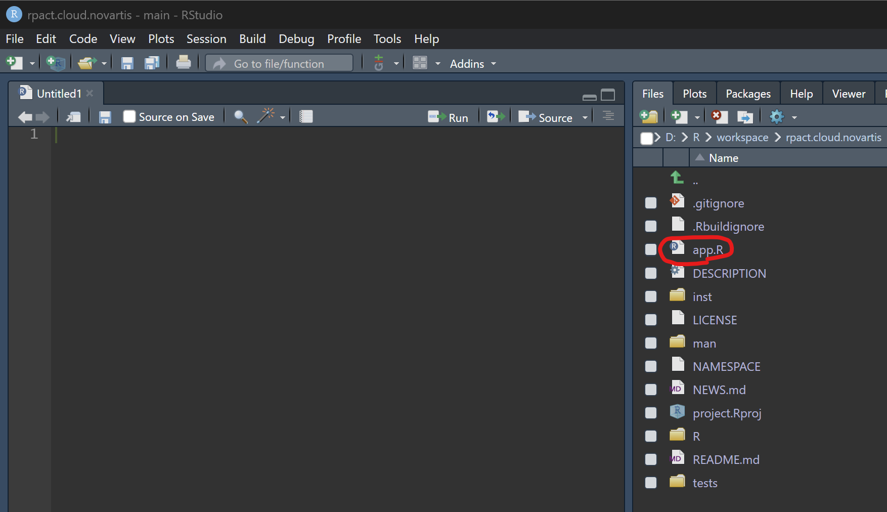 Screenshot showing how to open app.R in RStudio
