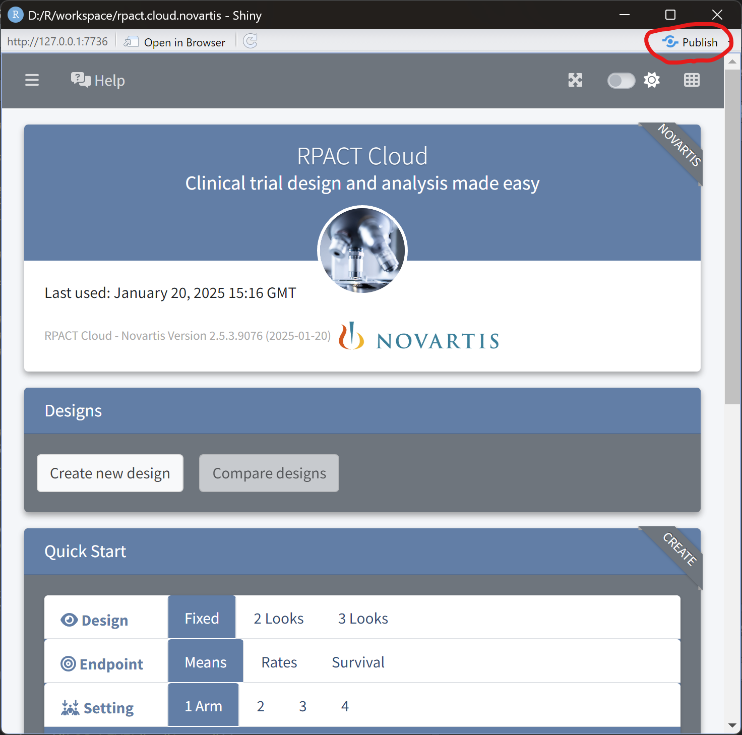 Screenshot showing
the Publish button in RStudio